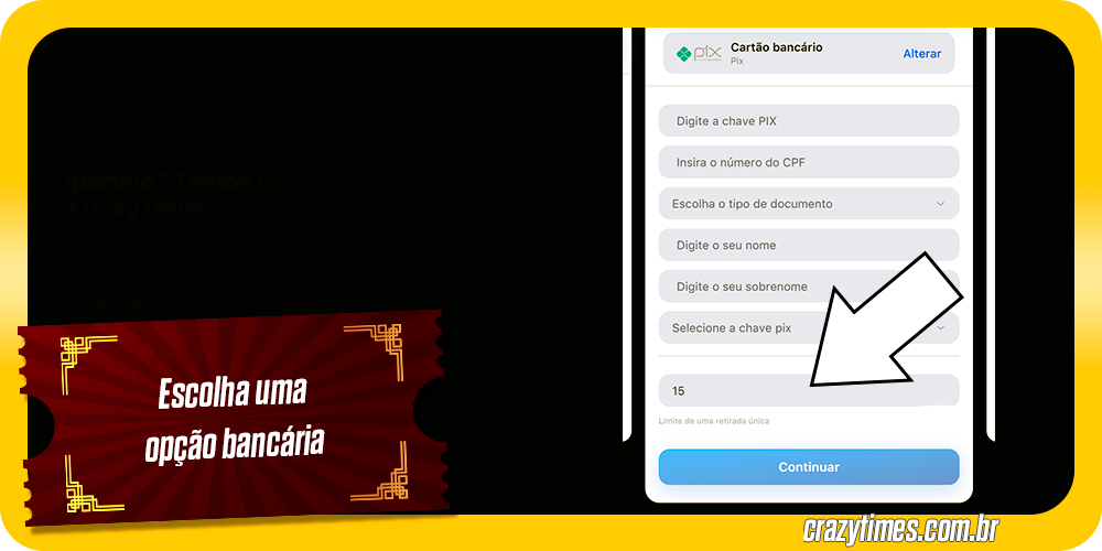 Preencha a quantidade de dinheiro que deseja sacar - Crazy Time
